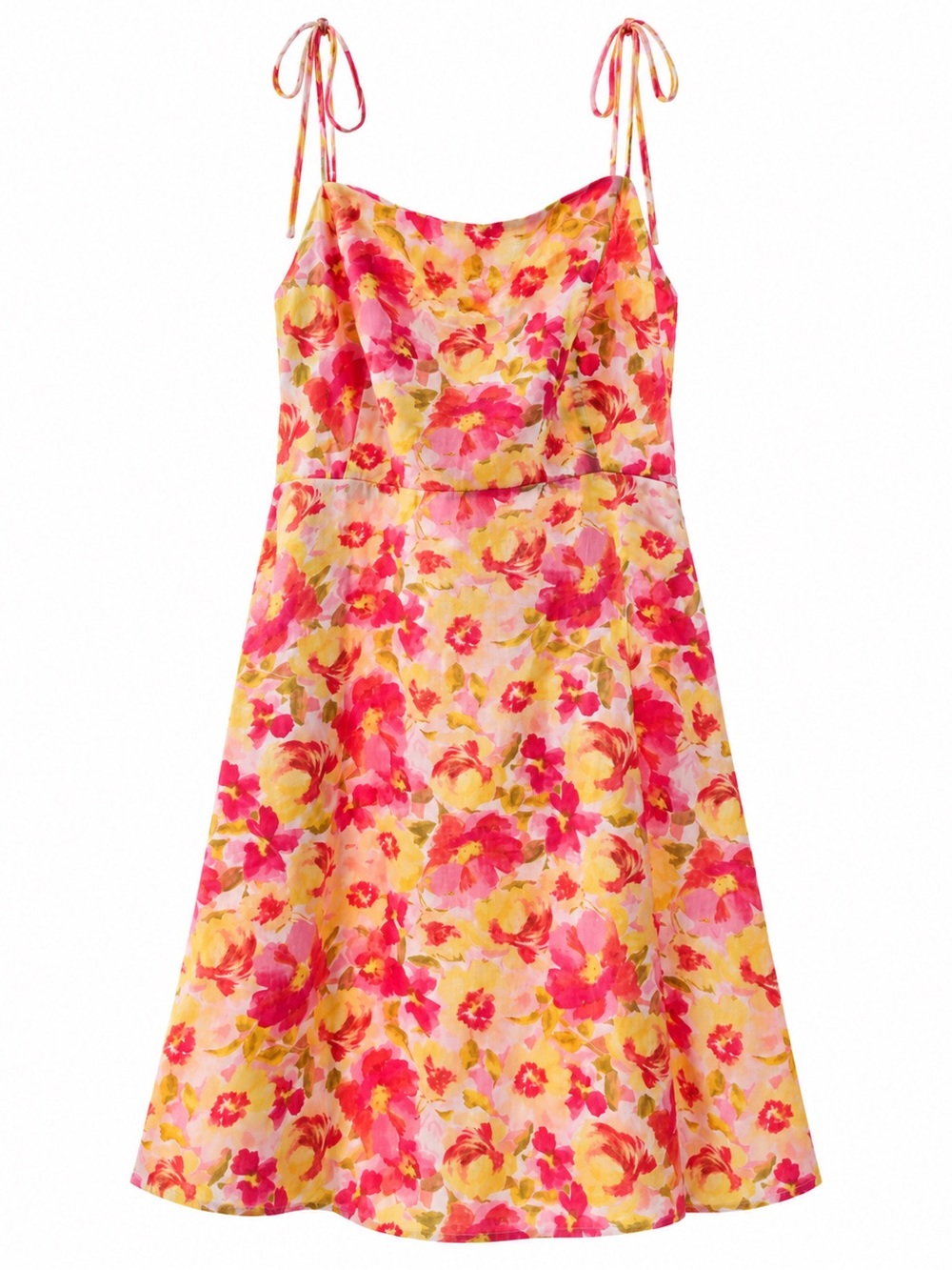 Women’s Floral Sundress with Tie Straps - Pink & Yellow